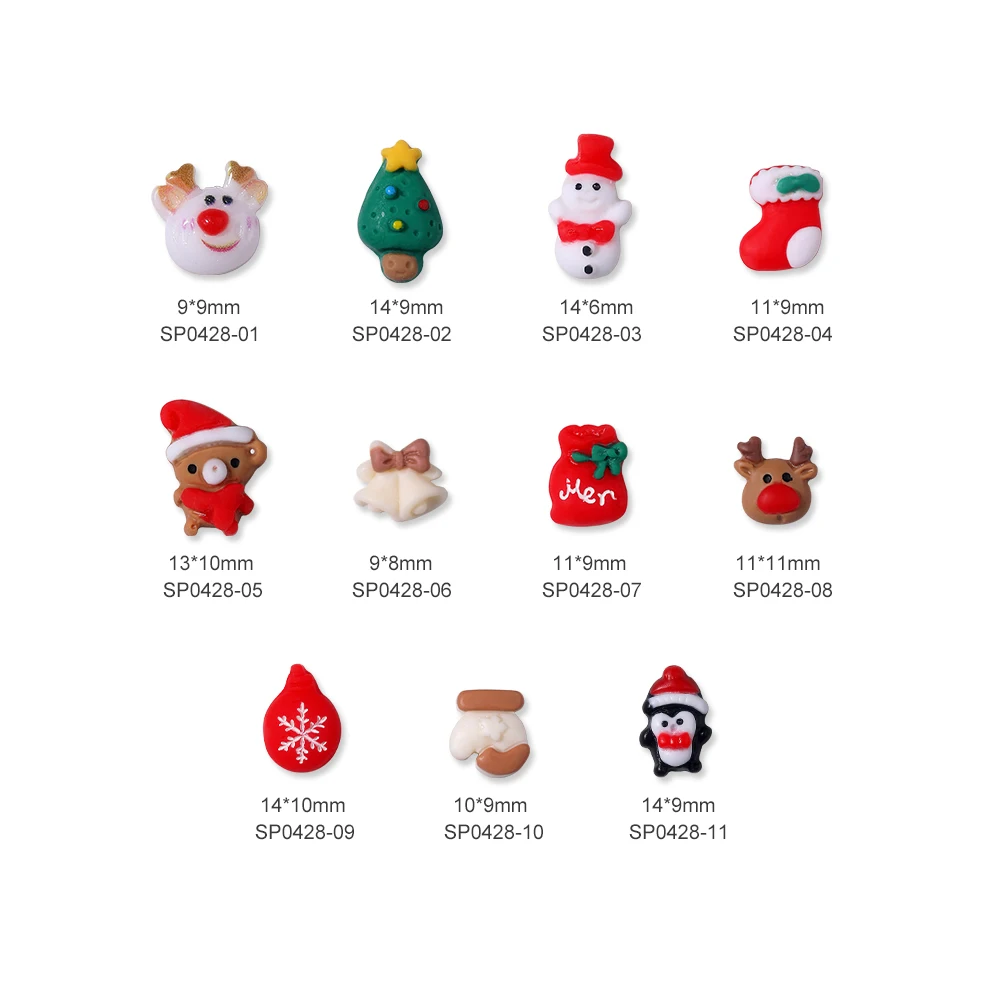 10pcs 3D Christmas Tree Socks Elk Snowman Snowflake Resin Nail Charms Kawaii Christmas Nail Art Accessories Decoration Jewelry images - 6