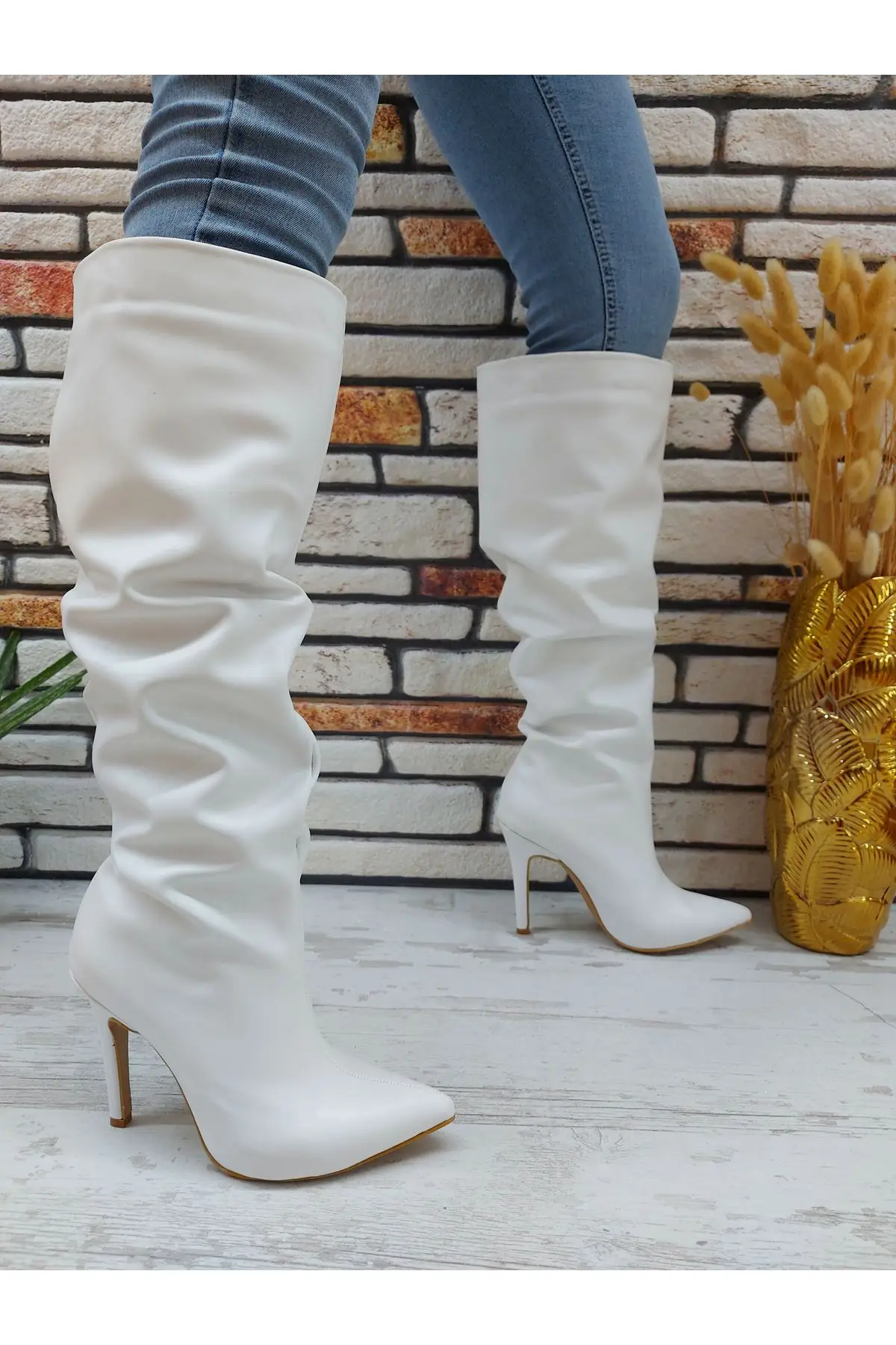 

Women's Fashion Leather Stiletto High Hells Shoes Below Knee Heels women Boots