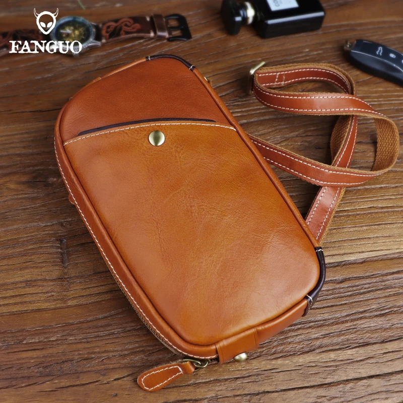 Men's Chest Shoulder Bag Outdoor Sport Genuine Leather Crossbody Messenger Bags For Male Simple Chest Pocket Handbag Hand Bag
