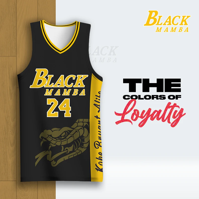 

Basketball Jerseys For Men Full Sublimation Customizable Black Mamba Letter Name Printed Uniforms Quick Dry Training Tracksuit