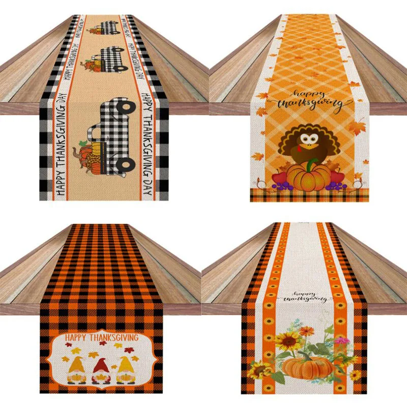 

New design linen Thanksgiving Pumpkin printed table runner flag Faceless Gnome Dwarf tablecloth table cloth cover party decor