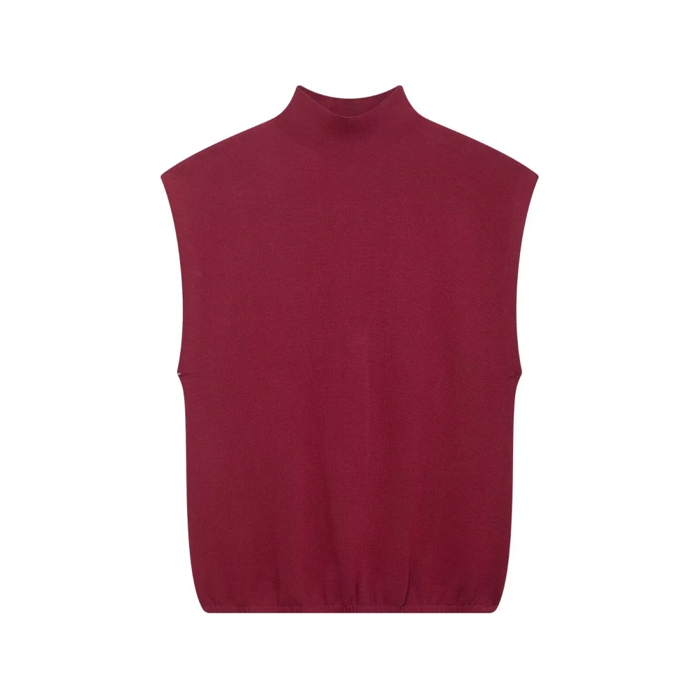 BM&ampMD&ampZA Женский вязаный топ без рукавов с воротником-стойкой и расклешенной