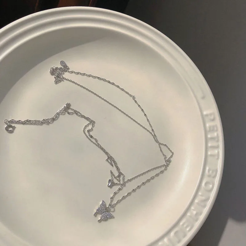 Роскошное ожерелье для женщин с бабочкой блестящая Двойная Цепочка ювелирное