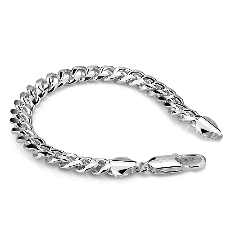 

ziqiudie 925 Sterling Silver Riding Crop Men's Bracelet Boutique Boys Cuban Chain Jewelry Birthday Jewelry Gift 7.5MM 19CM long
