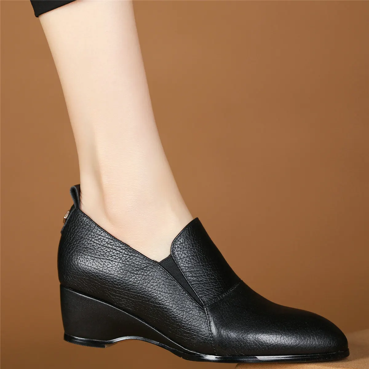 Wedges Oxfords Party Shoes Women Slip On Genuine Leather Med Heels Platform Pumps Female Round Toe Fashion Sneakers Casual Shoes