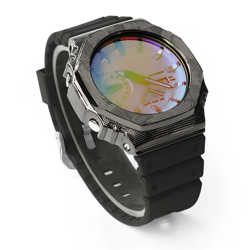 Carved Pattern GA2100 GA2110 Refit Mod Kit For Casioak Watch Metal Case Bezel Rubber Strap Band With Modification Tools