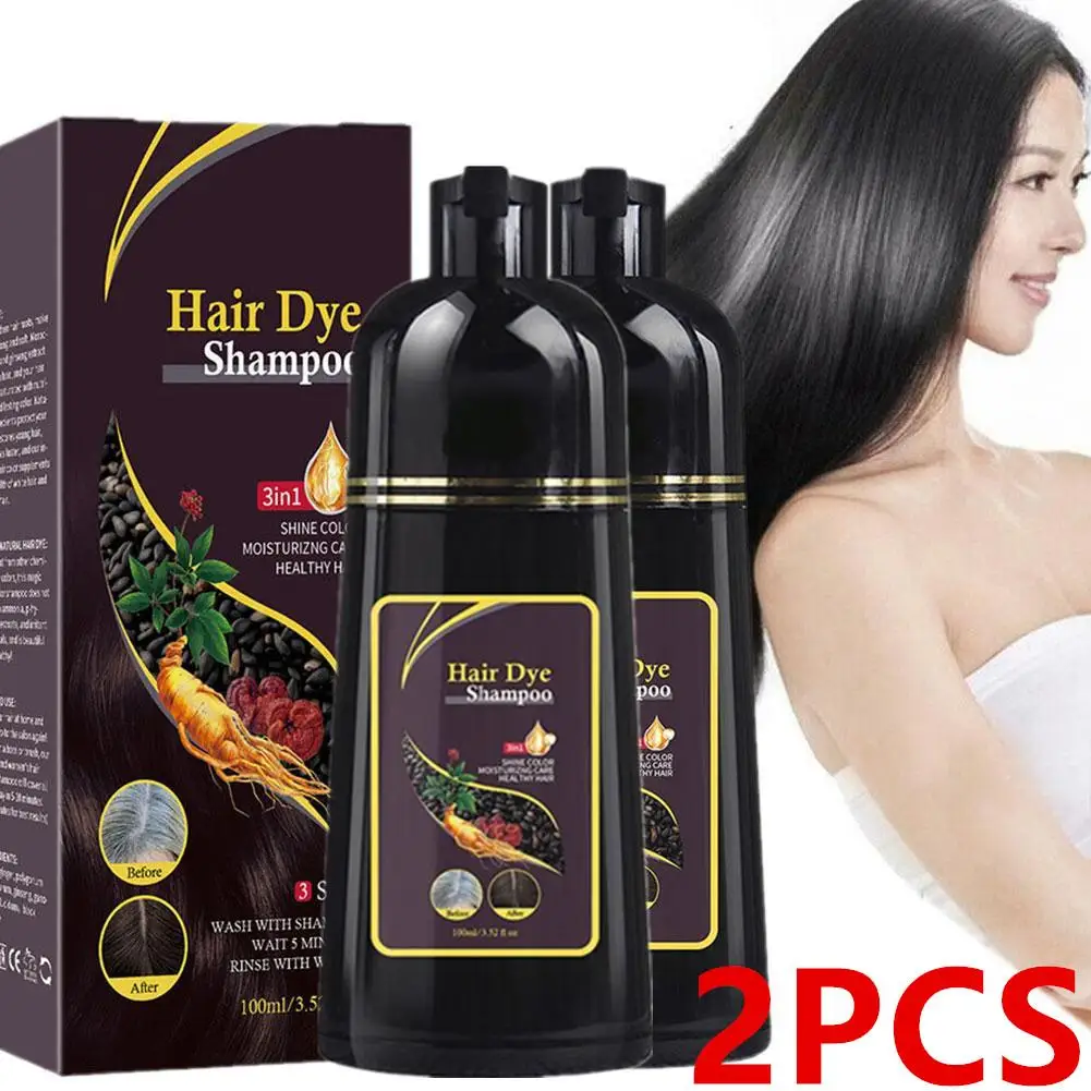 

2X White To Black Polygonum Multiflorum Shampoo Instant Hair Color Shampoo Repair Grey Hair Botanical Essence Extract For Women