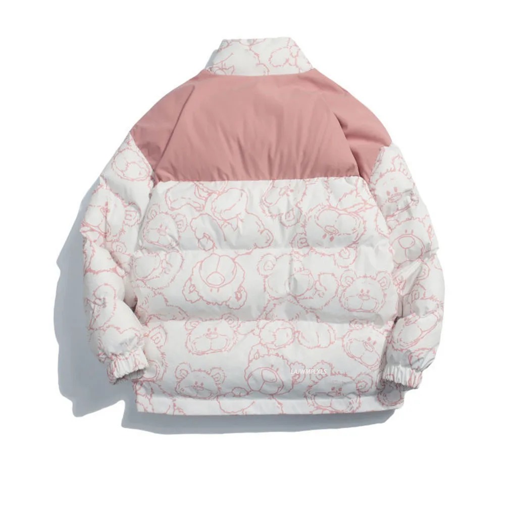 Women Winter Jacket Cartoon Cotton Coat Korean Preppy Style High Collar Versatile Print Down Oversize 2023 Bear Woman Overcoat