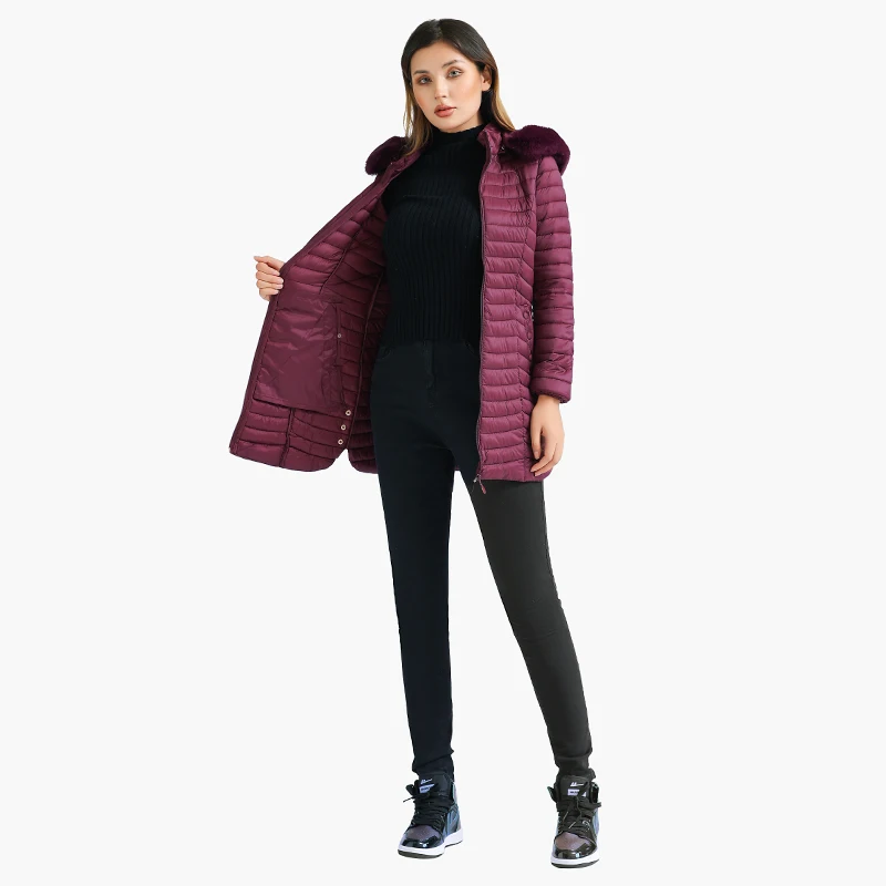 SANTELON Winter Long Parkas For Women Ultralight Padded Puffer Jackets Casual Coats With Fur Hooded Warm Lightweight Outerwear