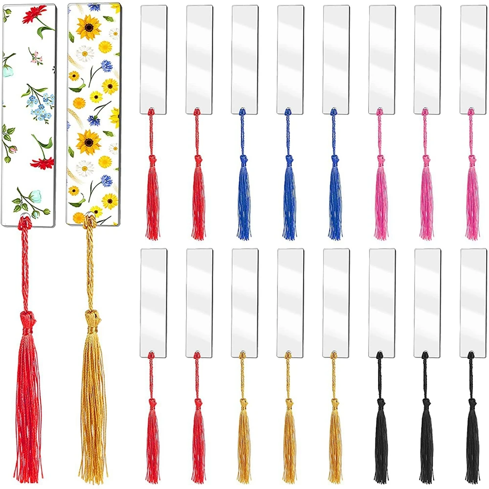 20pcs Blank Acrylic Bookmark Set Craft Clear Acrylic Blank Bookmark with Mini Bookmark Tassel for DIY Projects and Present Tag
