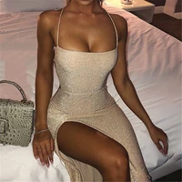 2022 summer women bling glitter sequin ruched strap backless bandage lace up dresses sexy party club elegant bodycon mini dress