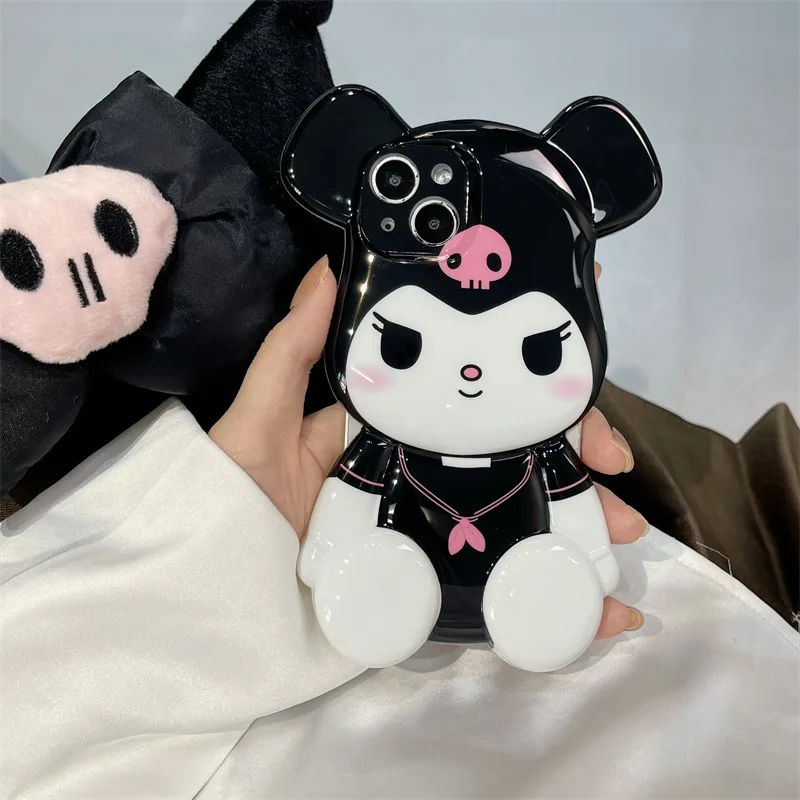 

Cartoon Black White Pink Bear Shape Case Cover for IPhone 11 12 13 Pro X XR XS Max Shockproof Phone Cases IPhone 13 Case