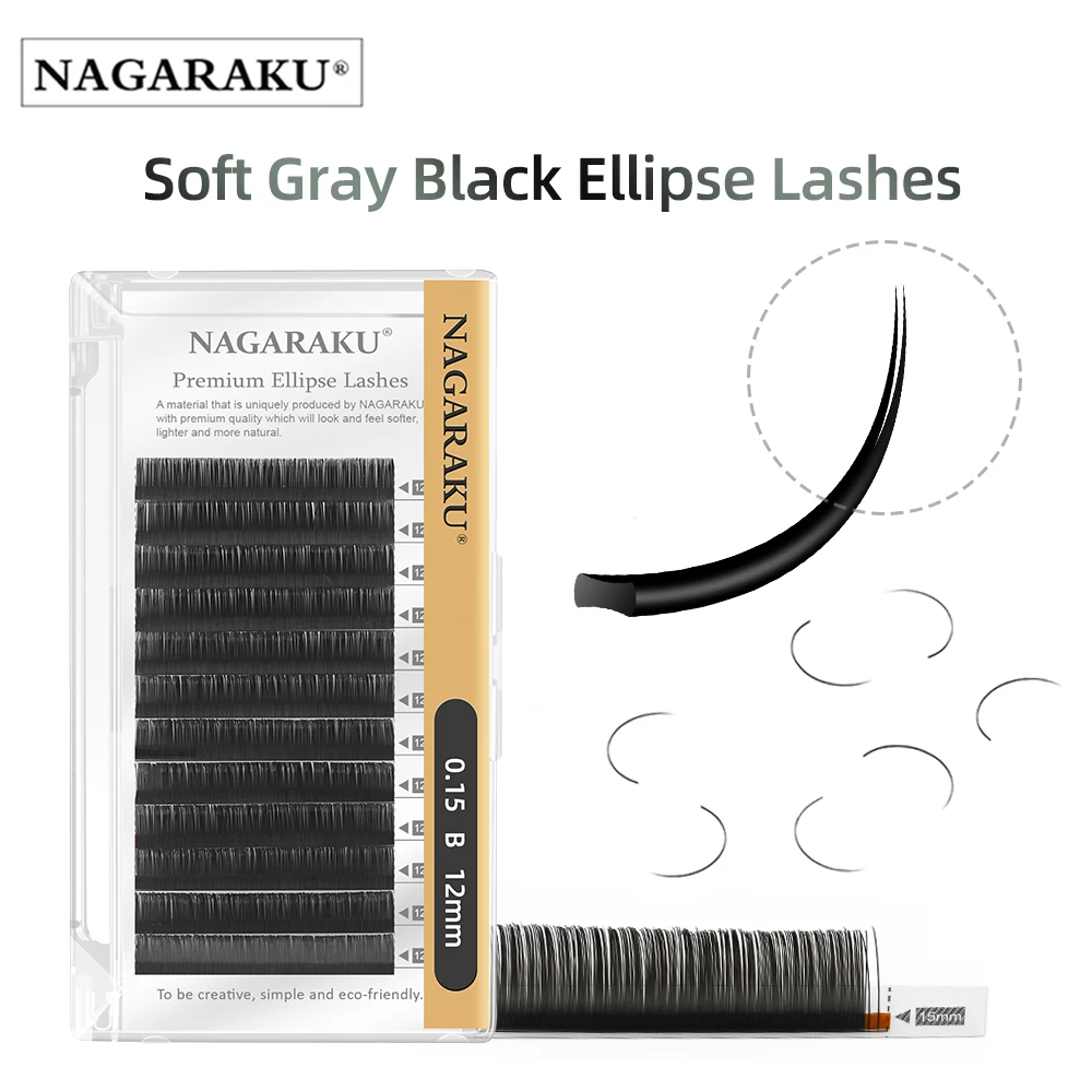 

NAGARAKU Matte Grey Black Color Flat Ellipse Eyelashes B/C/D/LC/LD Curl Split Tips Shaped Soft Natural Light False Lashes Makeup