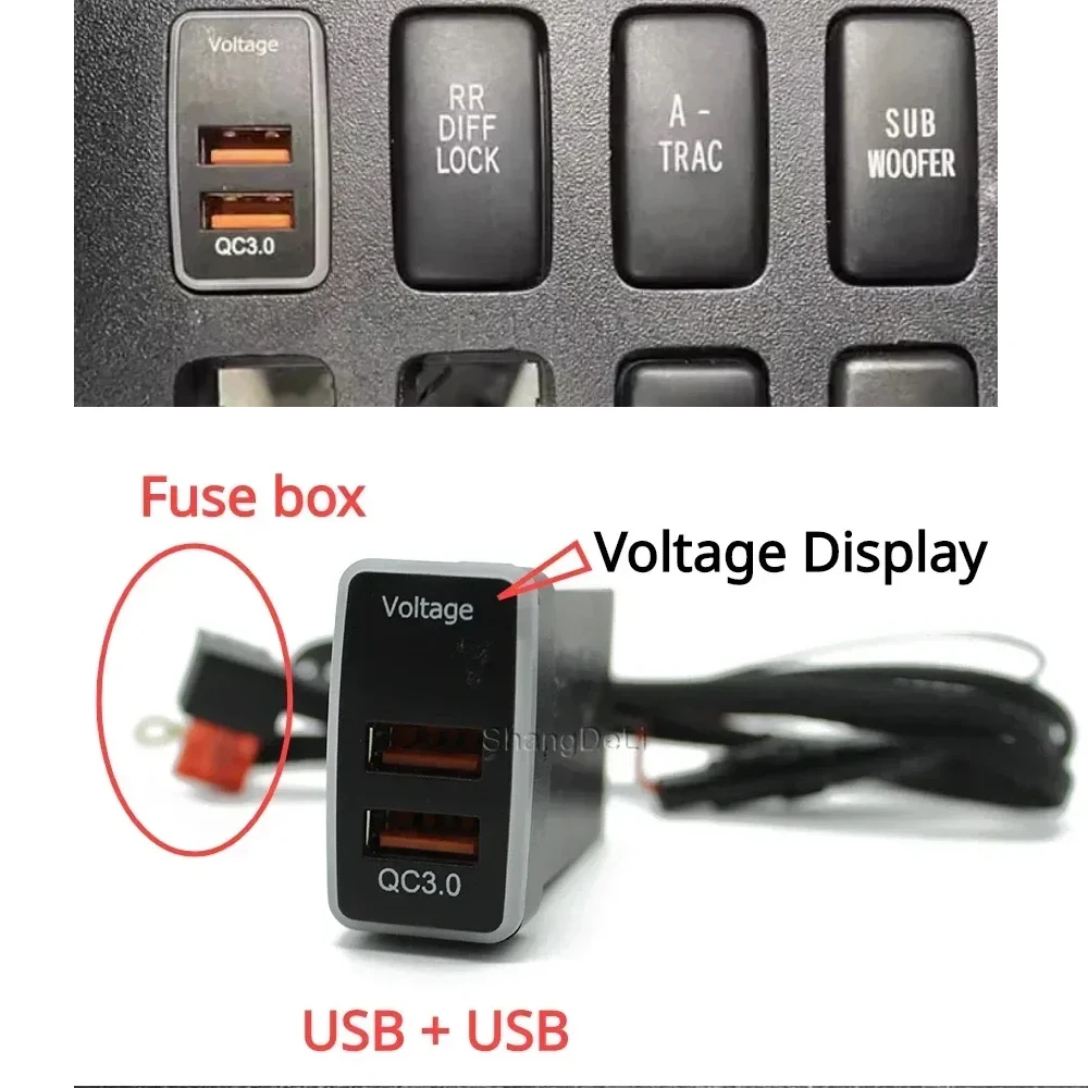 

1 шт. подходит для Toyota FJ CRUISER PRADO 120 автомобильное зарядное устройство USB QC3.0 разъем для зарядки адаптер с дисплеем напряжения