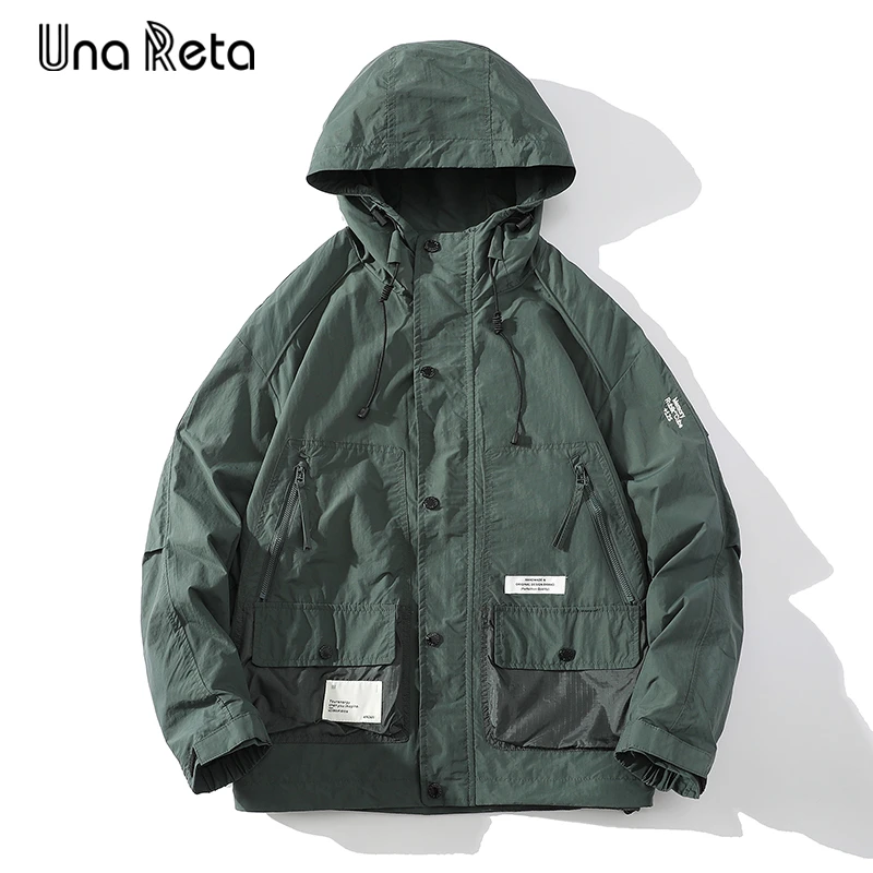 

Una Reta Hooded Jackets Men Spring New Hip Hop Windbreaker Coat Streetwear Casual Cargo Pocket Sunscreen Couples Jacket