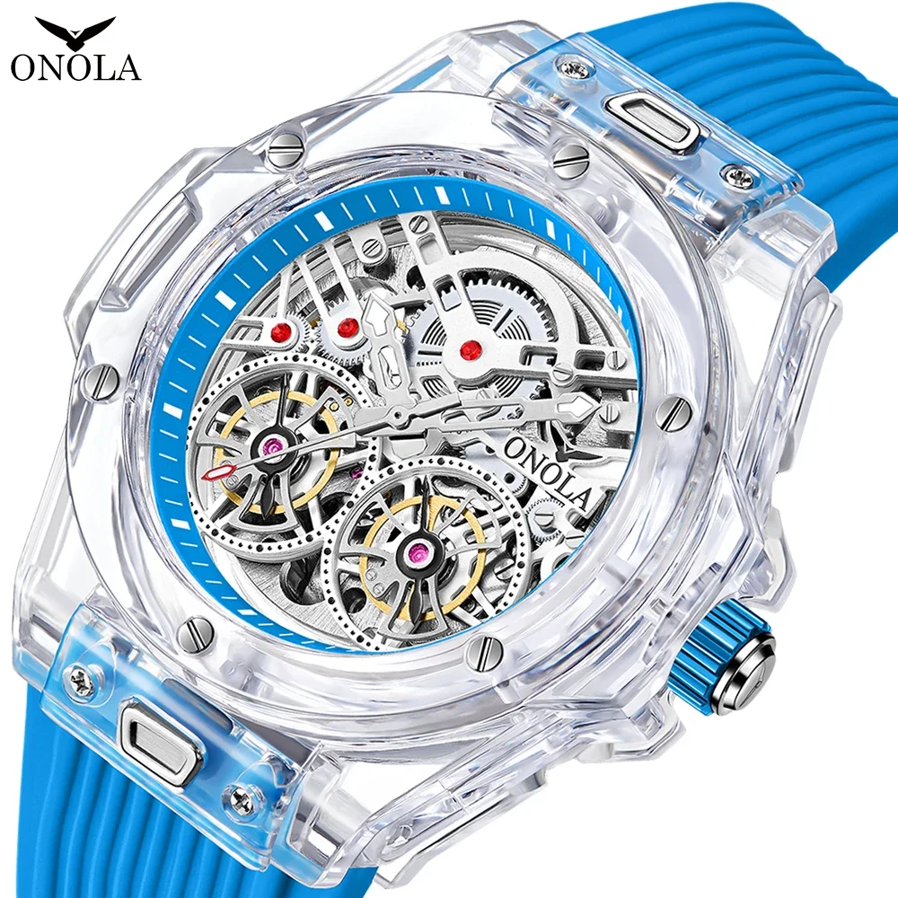 

Fashionable Hollowed Transparent Fully Automatic Mechanical Watch for Men ONOLA Tape Waterproof Tourbillon for Men's Watch Clock