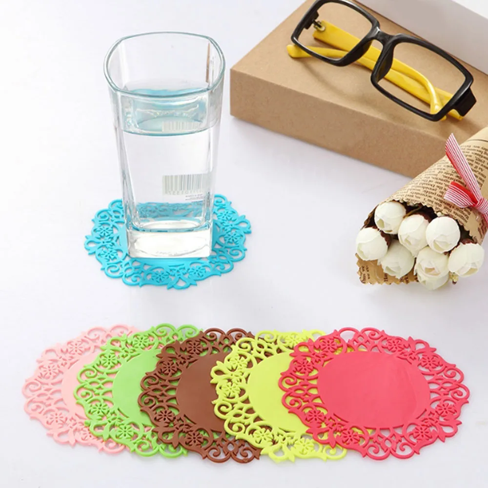 

1 Pcs Silicone Coaster DIY Hollow Lace Non-slip Teacup Insulation Pad Placemat for Dining Table Kitchen Accessories Mats&Pads