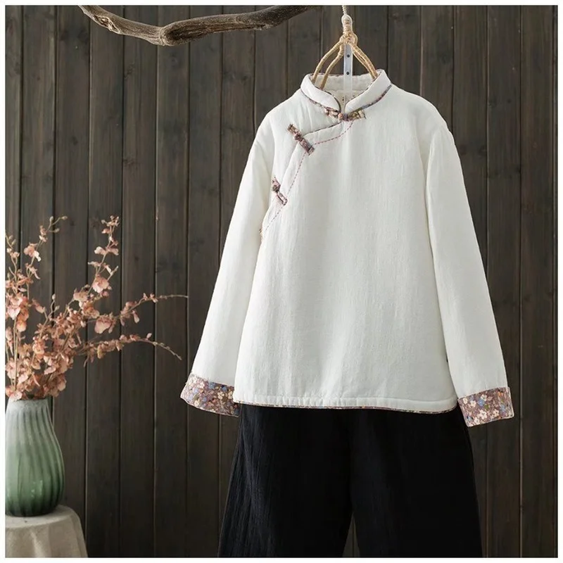 Женская зимняя рубашка с хлопковой подкладкой и воротником-стойкой - купить по