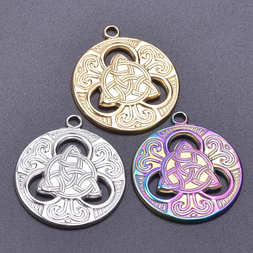 

Rainbow/Silver/Gold Color Amulet Witch Knot Charms For Jewelry Making Bulk Witchcraft Stainless Steel Charm Round DIY Pendants