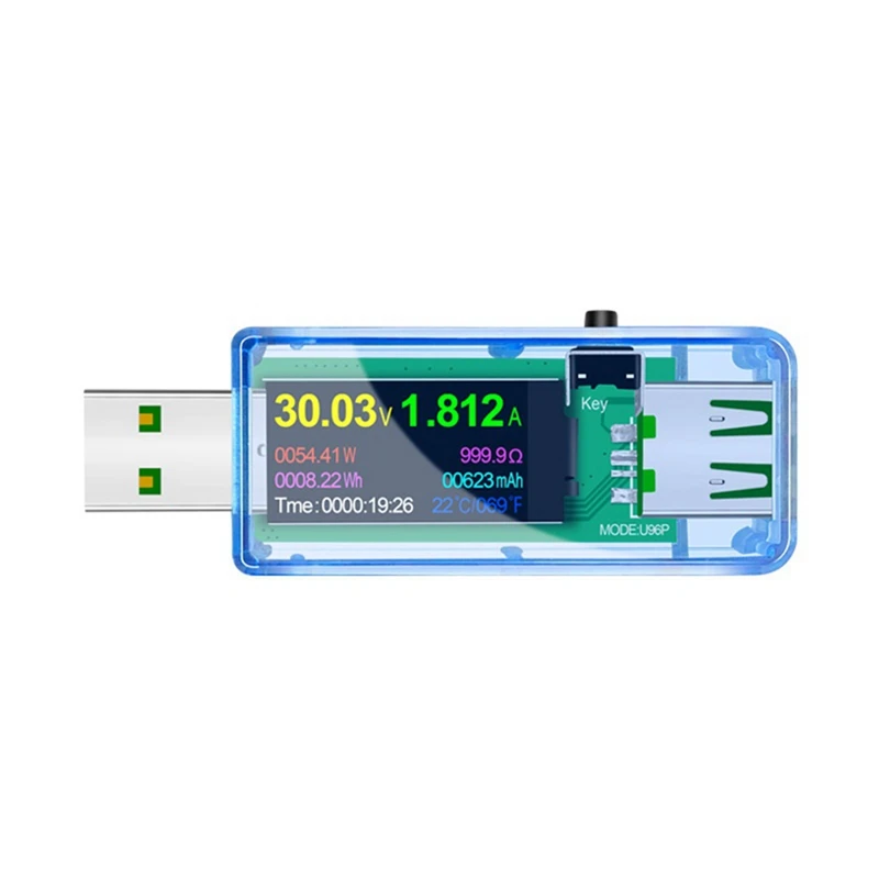 

U96P 6.5A 13 In 1 USB Tester DC Digital Voltmeter Voltage Current Volt Ammeter Detector Charger Indicator Meter Clear Blue