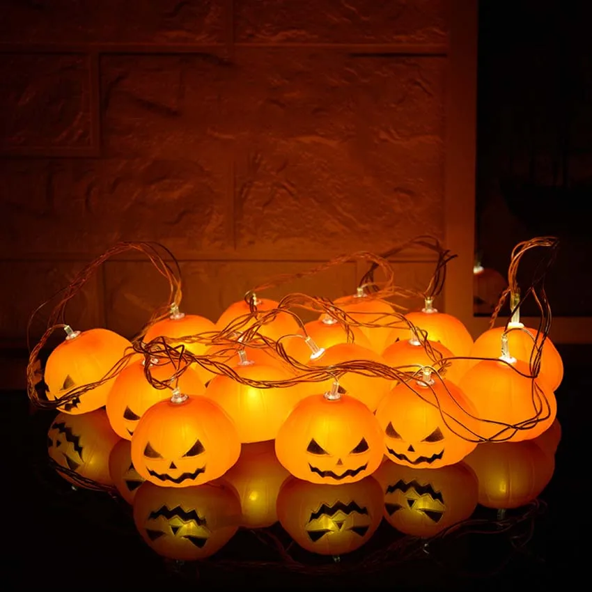 

1,5 м, 10 лампочек, питание от аккумулятора, 3D светильники в виде тыквы для Хэллоуина, украшение для дома и улицы