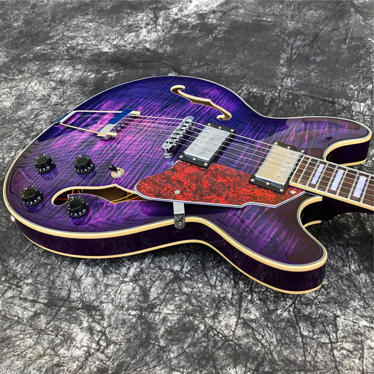 

Grote Purple Burst Maple Semi Hollow Archtop Jazz Electric Guitar F Holes