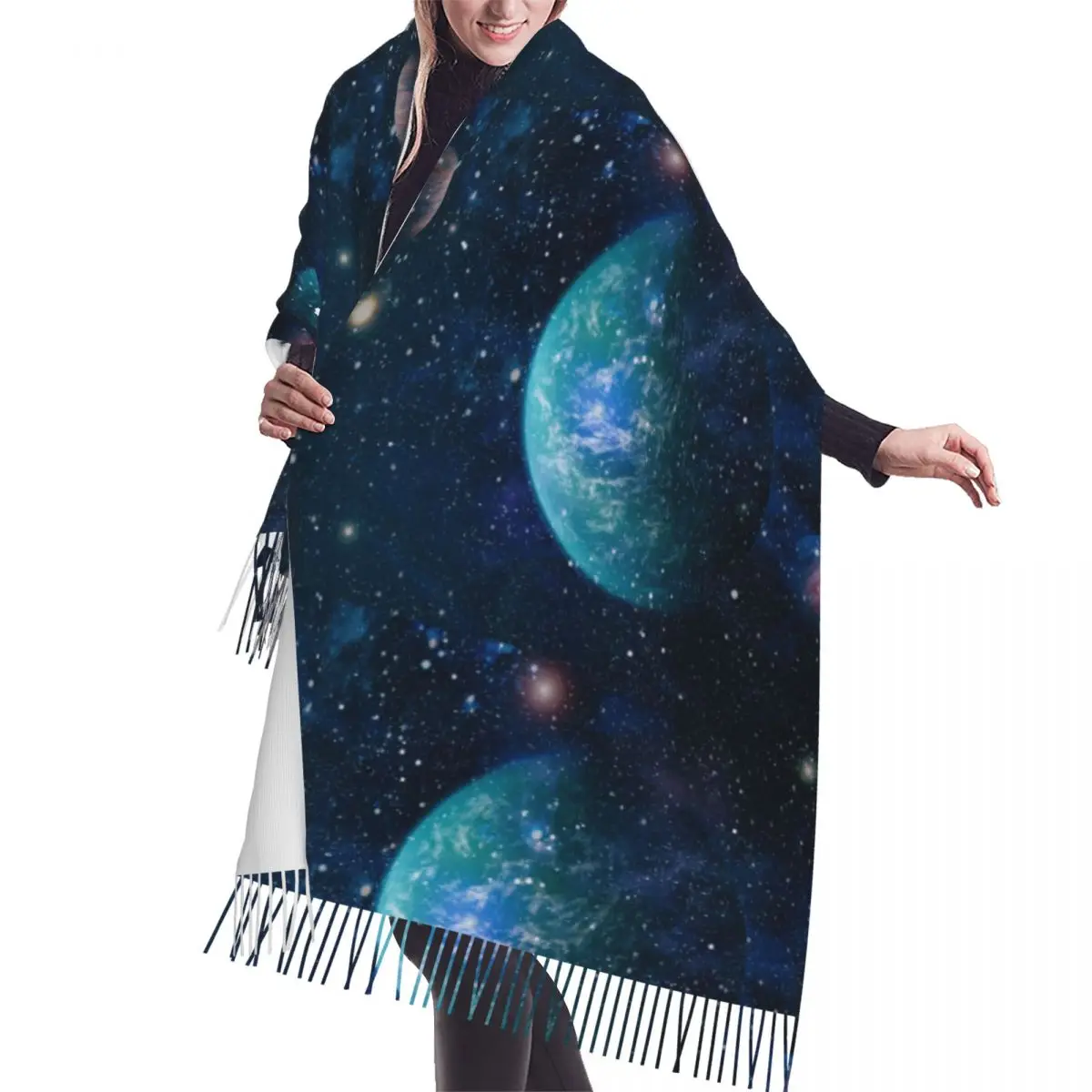 

Winter Tassel Scarf Planets Stars And Galaxies In Space Women Cashmere Scarves Neck Head Warm Pashmina Lady Shawl Wrap Bandana