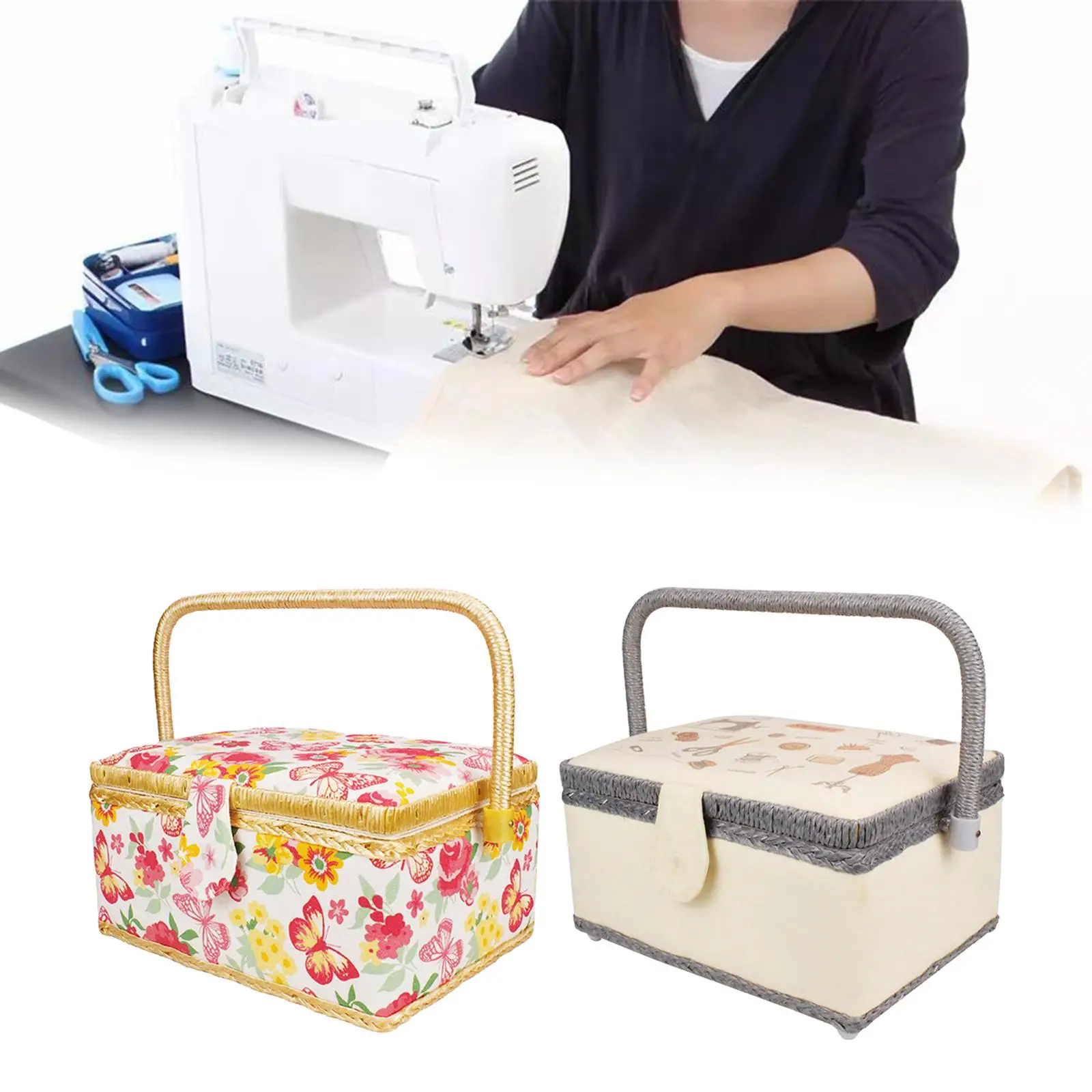 

Large Capacity Sewing Basket Carrying Case with Handle Household Pockets Storage Travel Handbag Universal Needlework