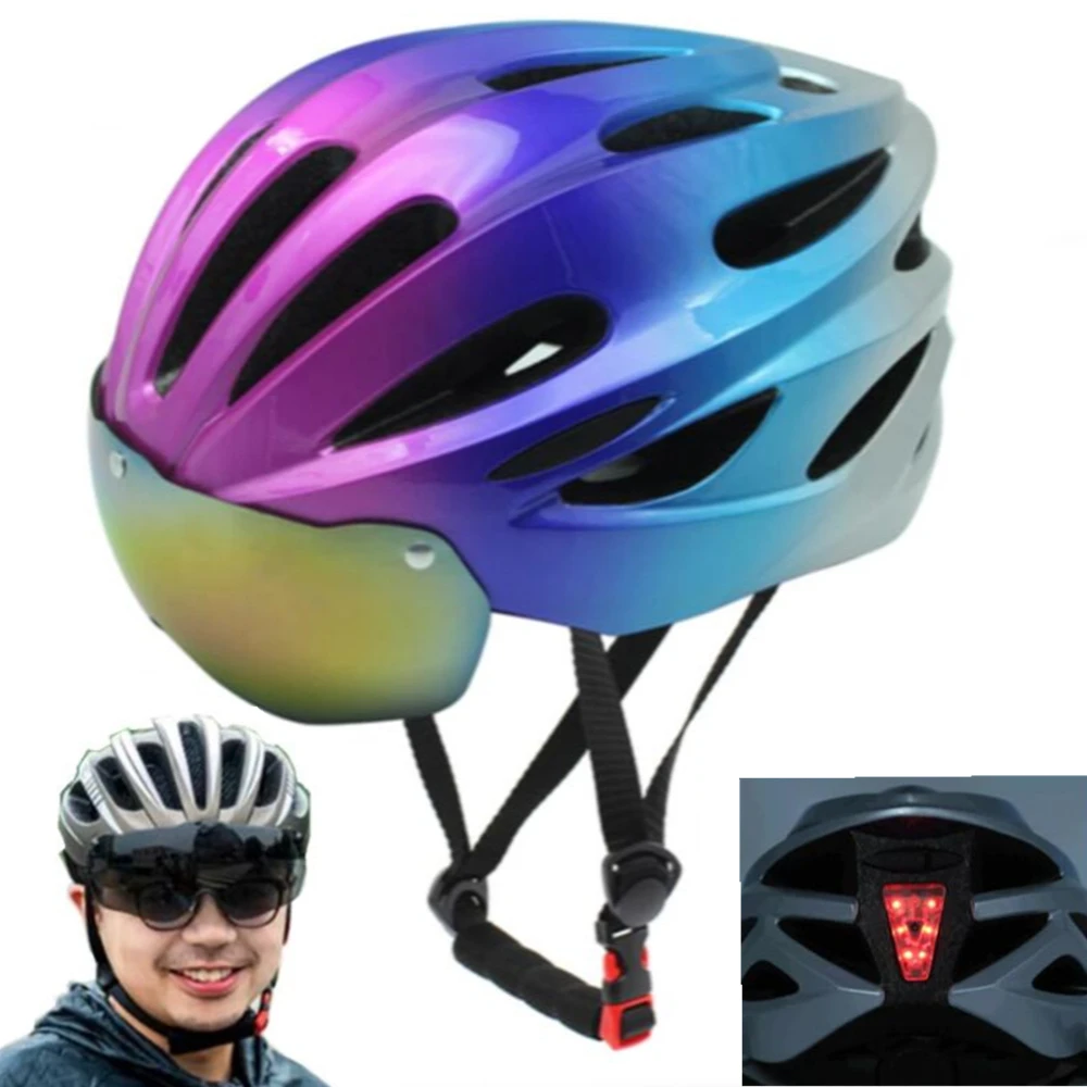 

NEW Ultralight Bicycle Safety Helmet Outdoor Motorcycle Cycling Taillight Helmet Removable Lens Visor Mountain Road Bike Helmet