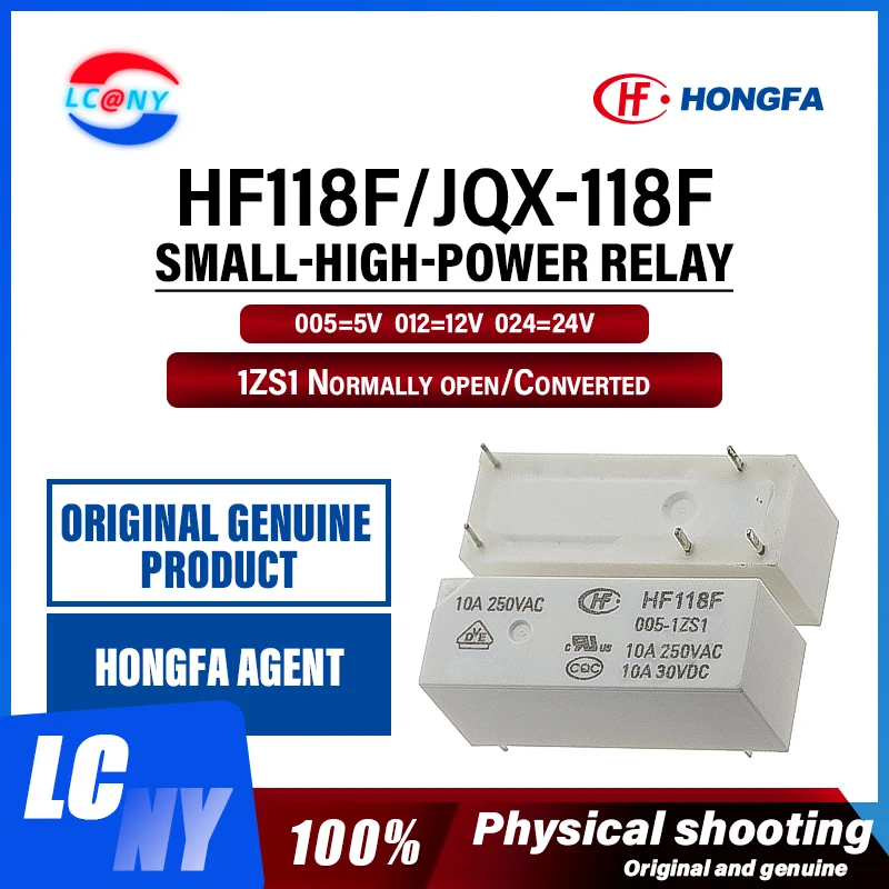 10 шт. оригинальное силовое реле HF HF118F-005-1ZS1HF118F-012-1ZS1 HF118F-024-1ZS1 HF118F 012 1ZS1 5VDC 12VDC 24VDC 5PIN 10A