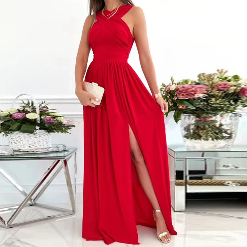 

women fashion sexy elegant sleeveless dress /Elegant Fashion Slim Fit Slit Long Dress/slim waist long party evening dress