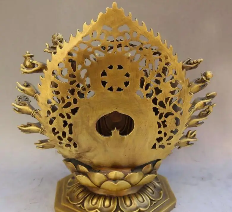 Китайская Бронзовая статуя Будды Lotus1000 Arms Avalokiteshvara Kwan-yin 11 дюймов