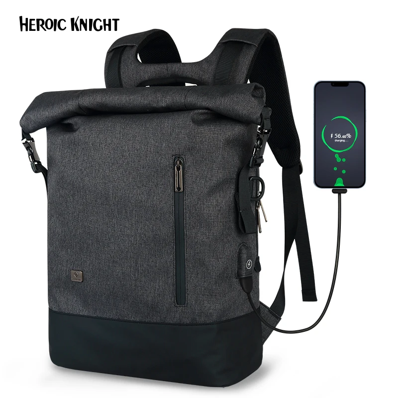 HEROIC KNIGHT Casual Men's Travel Backpack Business School USB Charging Roll Designer Durable Outdoors Laptop Aesthetic Mochilas