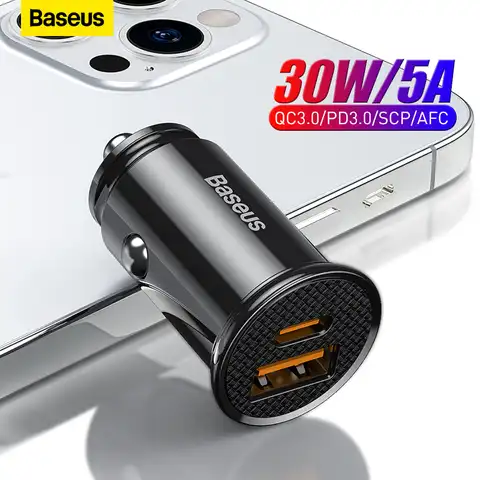Автомобильное зарядное устройство Baseus 30 Вт с USB-портом для быстрой зарядки 4,0 3,0 FCP SCP USB PD для Xiaomi iPhone 12 13 14 Pro, автомобильное зарядное устройств...