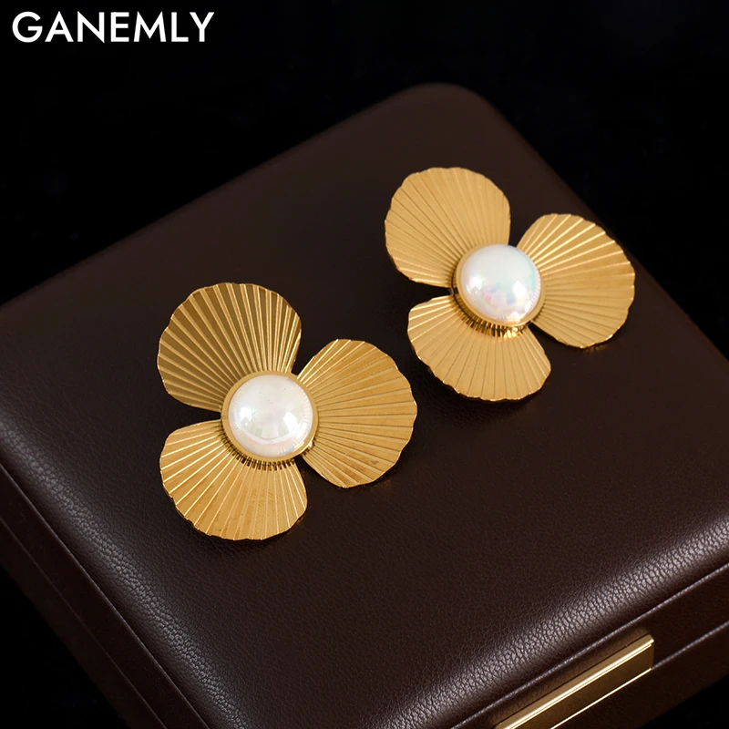 Серьги-гвоздики GANEMLY из нержавеющей стали 316L в форме сердца и жемчуга модные