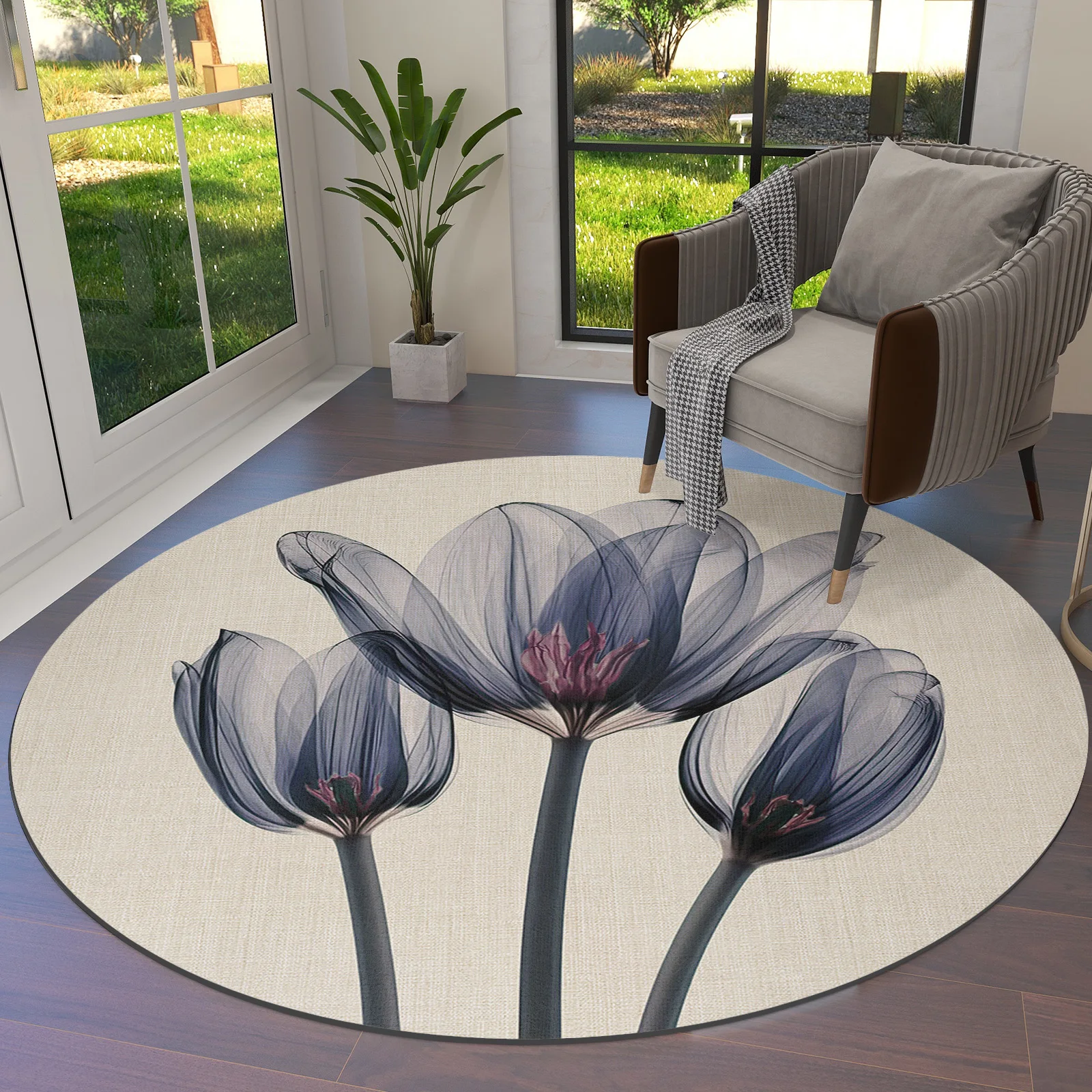 

Прозрачный синий круглый коврик с цветочным тюльпаном, ковры для гостиной, большой круглый напольный коврик, украшение для дома, спальни, детской комнаты