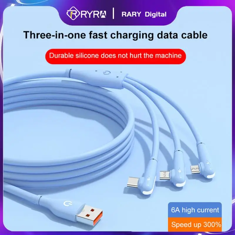 

RYRA 6A 66W USB TypeC Cable Super Fast Charging Cord 3In1 Elbow Full Model Cable Data Cord For IPhone Huawei Xiaomi Samsung OPPO