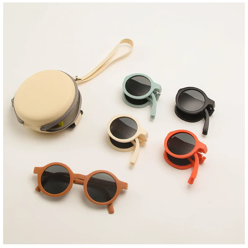 

2023 New Folding Children Sunglasses Frosted Round Sun Glasses Baby Sweet Round Frame Glasses for Kids