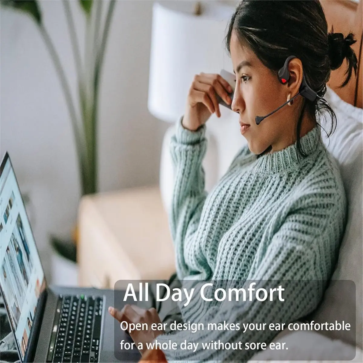Фото Наушники ABSY Bluetooth с микрофоном, открытая гарнитура с микрофоном на штанге и шумоподавлением, удобная беспроводная компьютерная гарнитура №2