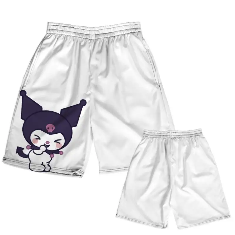 

Шорты Kawaii Sanrio Kuromi для спортзала, баскетбола, бега, быстросохнущие шорты, мешковатые модные шорты с принтом пламени, летние пляжные штаны, подарки