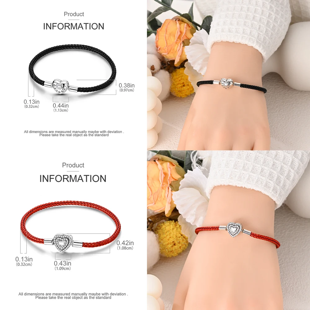 Стерлингового серебра 925 пробы пряжка FOREVER Love черная и красная тканая базовая