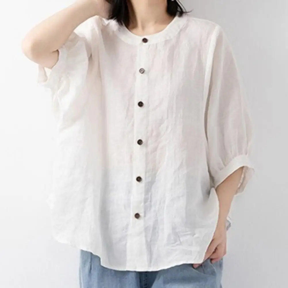 

Fashion Women Shirt Lantern Half Sleeve Skin-touching Loose Shirt Ladies Casual All-match Shirt Blouse