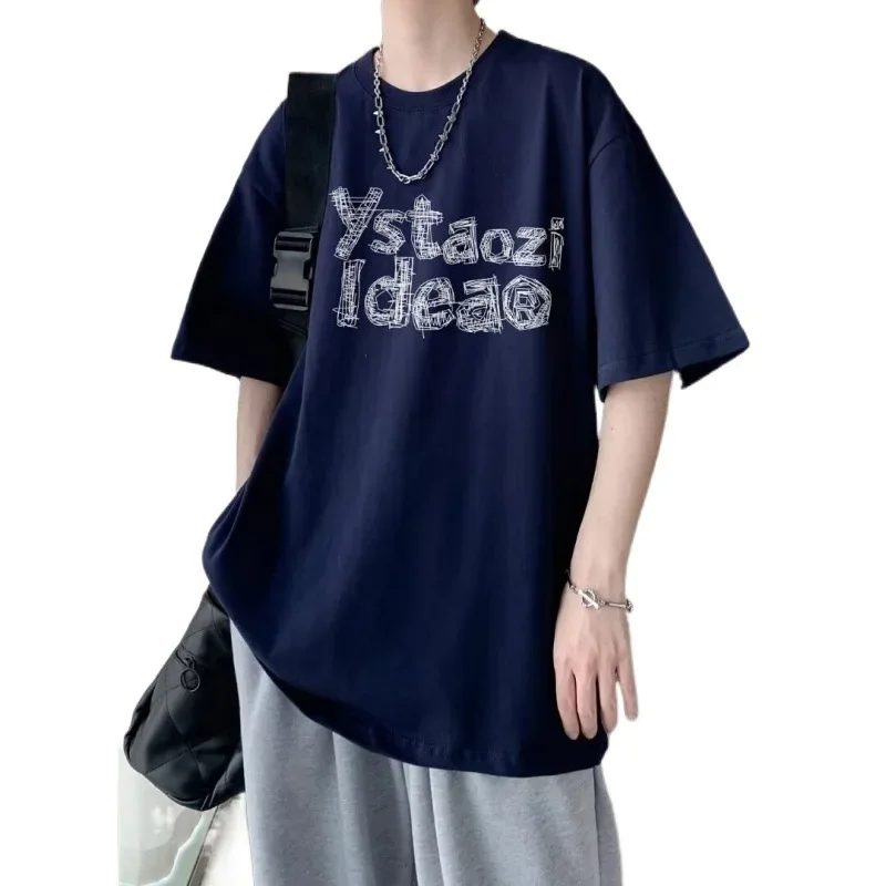 2024 летняя новая мужская футболка в американском стиле свободный крой хлопковый