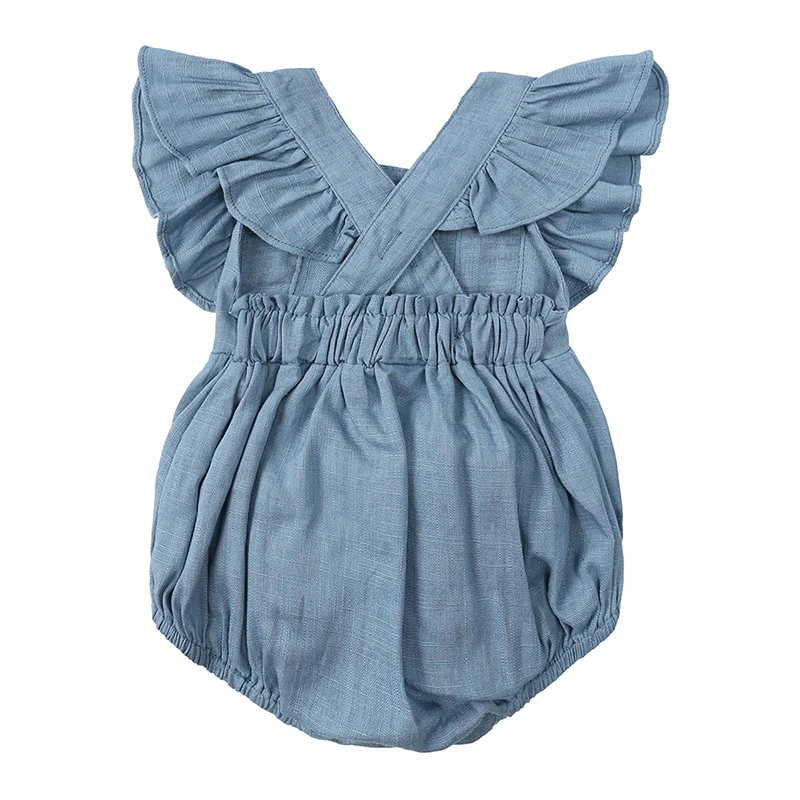 Summer Baby Girls Rompers Ruffles Romper Cotton Linen Fabric Sleeveless Strap Newborn Infant Romper Baby Clothes images - 6