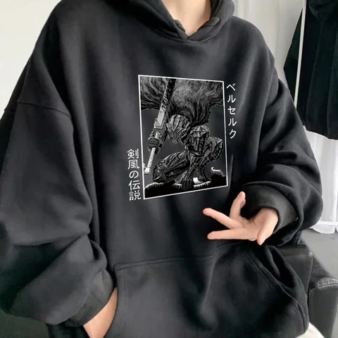 Anime Berserk Guts Hoodies Men Women Gothic Winter Warm Streetwear Pullover Tops Casual Oversized Loose Man Hooded Sweatshirts