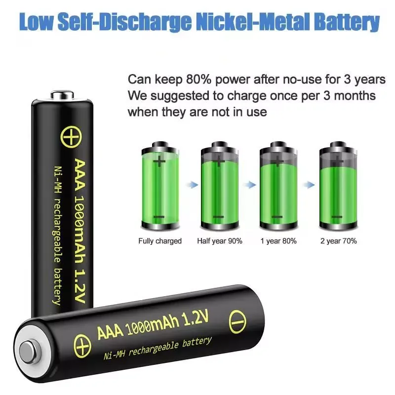 

4pcs AAA Battery 1.2V Rechargeable Batteries 1000mAh 3A Replacement Ni MH Battery For Camera Flashlight