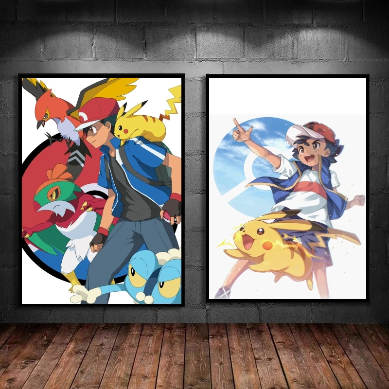 

Posters and Prints Pokemon Ash Ketchum Pikachu Decor Gifts Classic Modern Living Room Decorative Modular Painting Wall Art