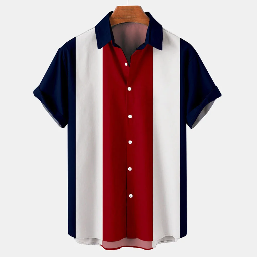 

Unisex Striped Shirts Simple Print Men Shirts Lapel Button Short Sleeve Tops Comfortable Breathable Clothes Oversized Blouses