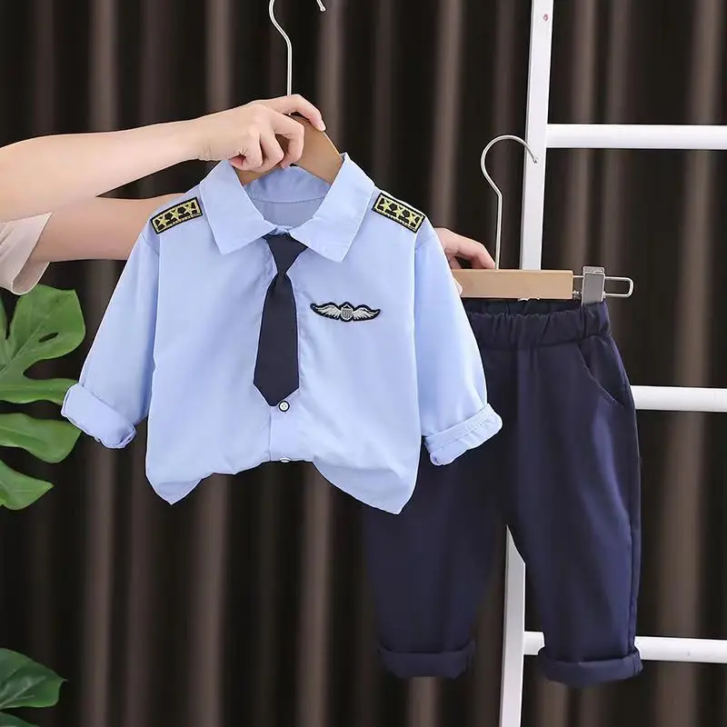 

Boys Spring Autumn Navy Set 2023 New Handsome Children's Navy Long Sleeve Set korean girl pant baby sets