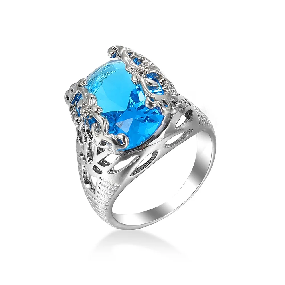 

Fashion Women's Blue Rings Birthstone White Gold Plated Wedding Anniversary Solitaire Engagement Ring Zircon Wedding Ring